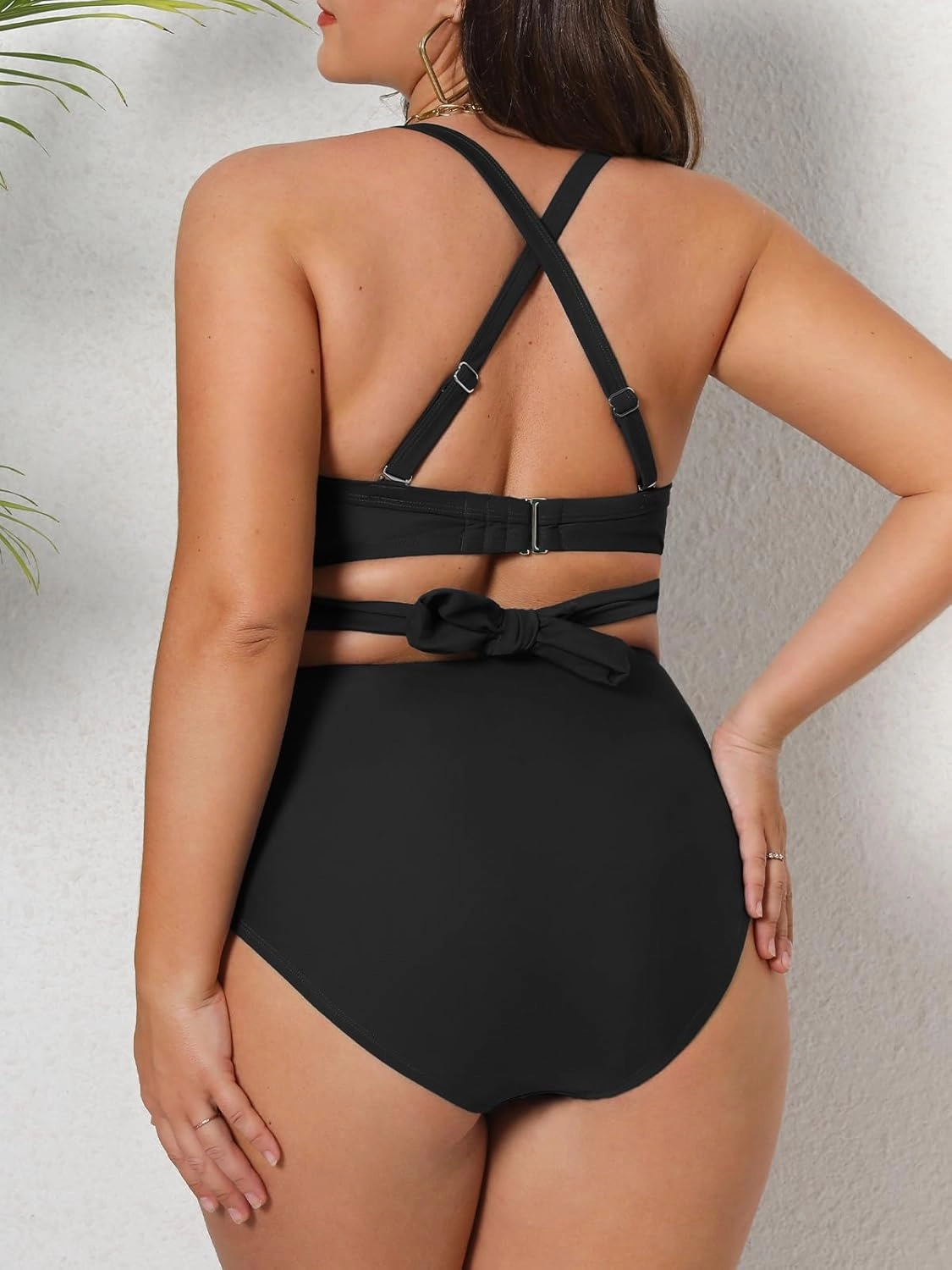 CUPSHE Women Swimsuit Plus Size Bikini Set High Waisted Wrapped Front Self Tie Back Knotted Bottom