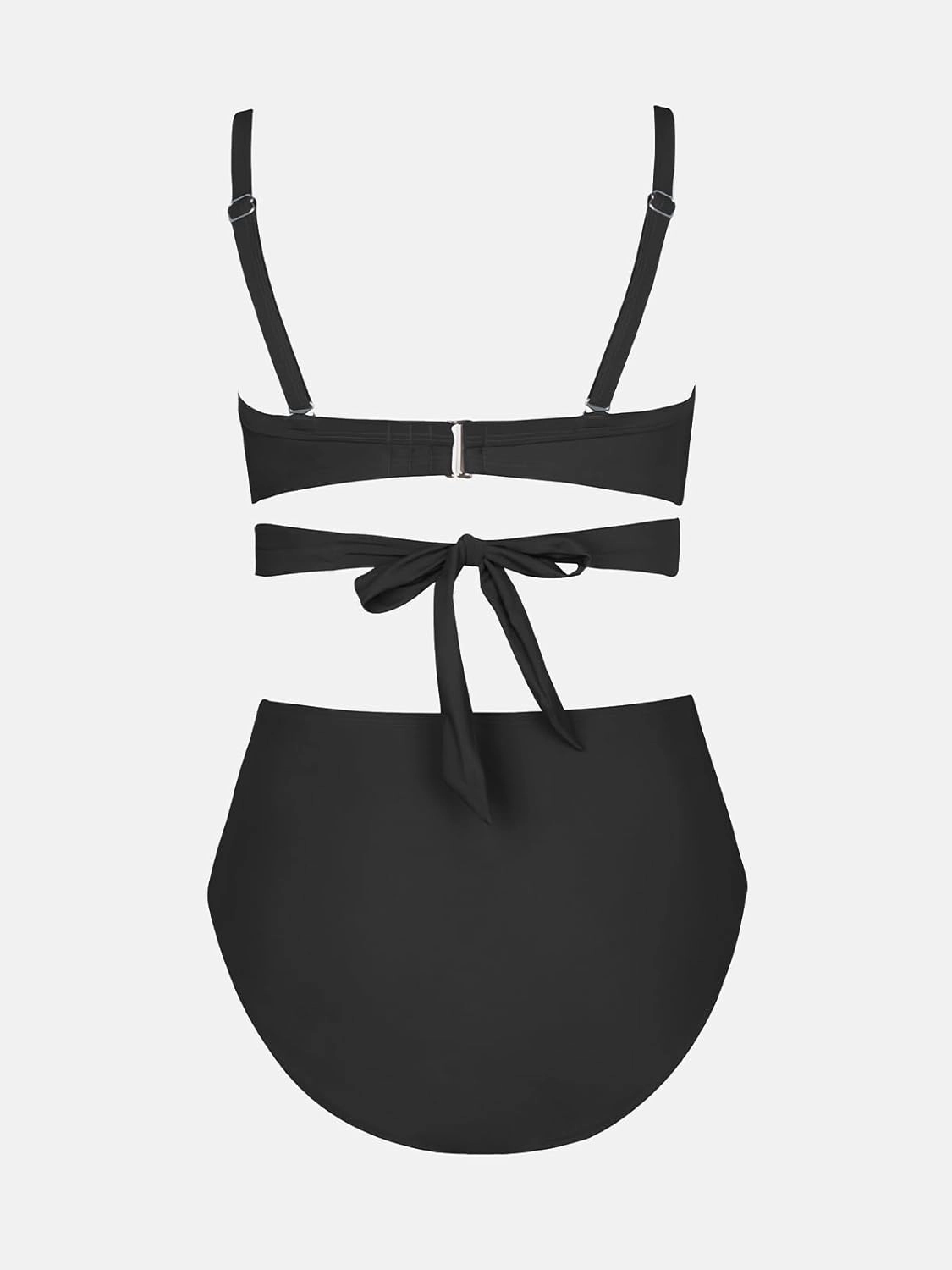 CUPSHE Women Swimsuit Plus Size Bikini Set High Waisted Wrapped Front Self Tie Back Knotted Bottom