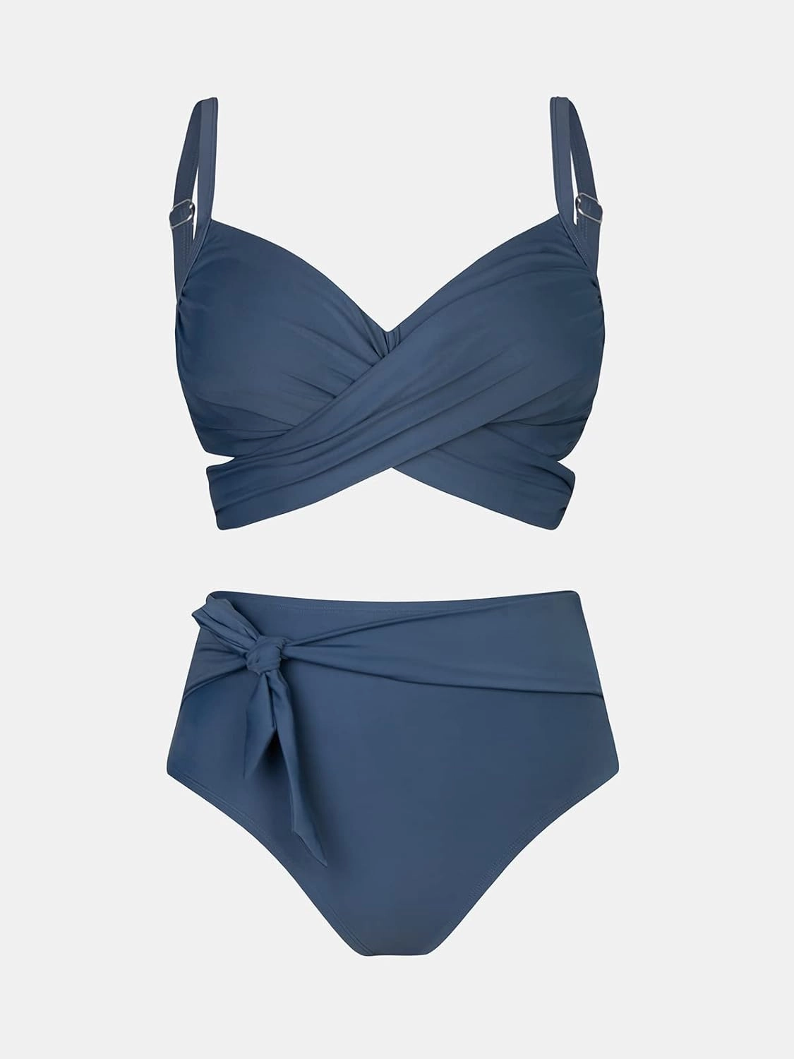 CUPSHE Women Swimsuit Plus Size Bikini Set High Waisted Wrapped Front Self Tie Back Knotted Bottom