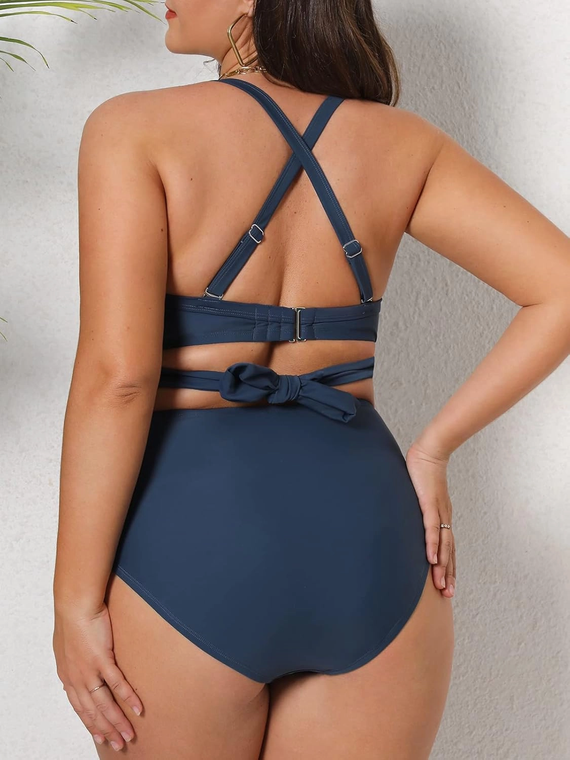 CUPSHE Women Swimsuit Plus Size Bikini Set High Waisted Wrapped Front Self Tie Back Knotted Bottom