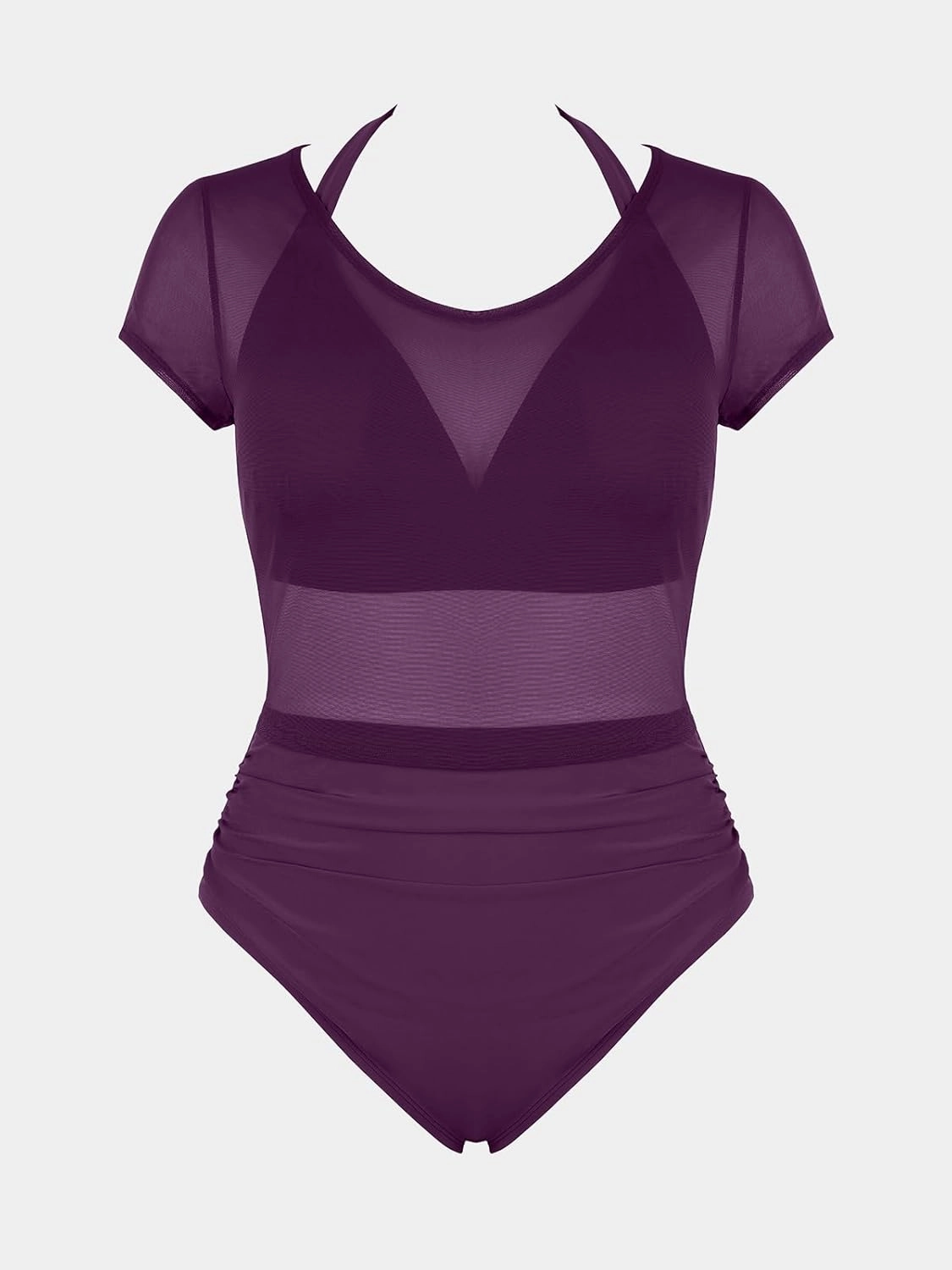 CUPSHE Women Swimsuit Plus Size Bikini Set Three Piece High Waisted Sheer Mesh Top Halter Ruched Bottom