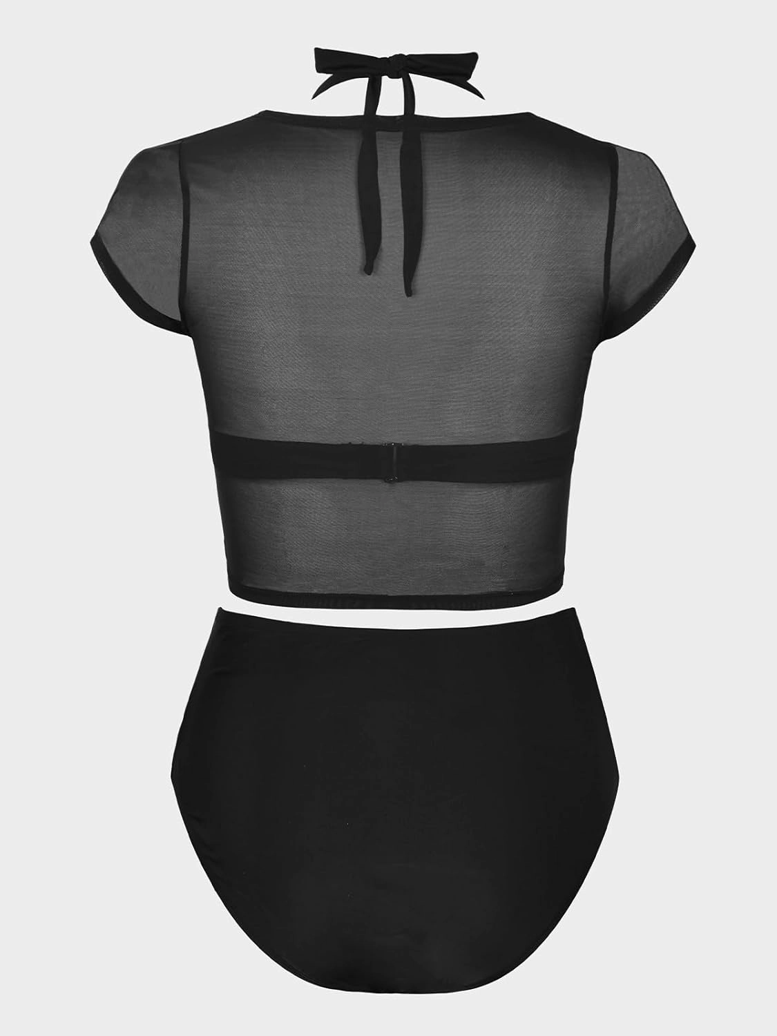 CUPSHE Women Swimsuit Plus Size Bikini Set Three Piece High Waisted Sheer Mesh Top Halter Ruched Bottom