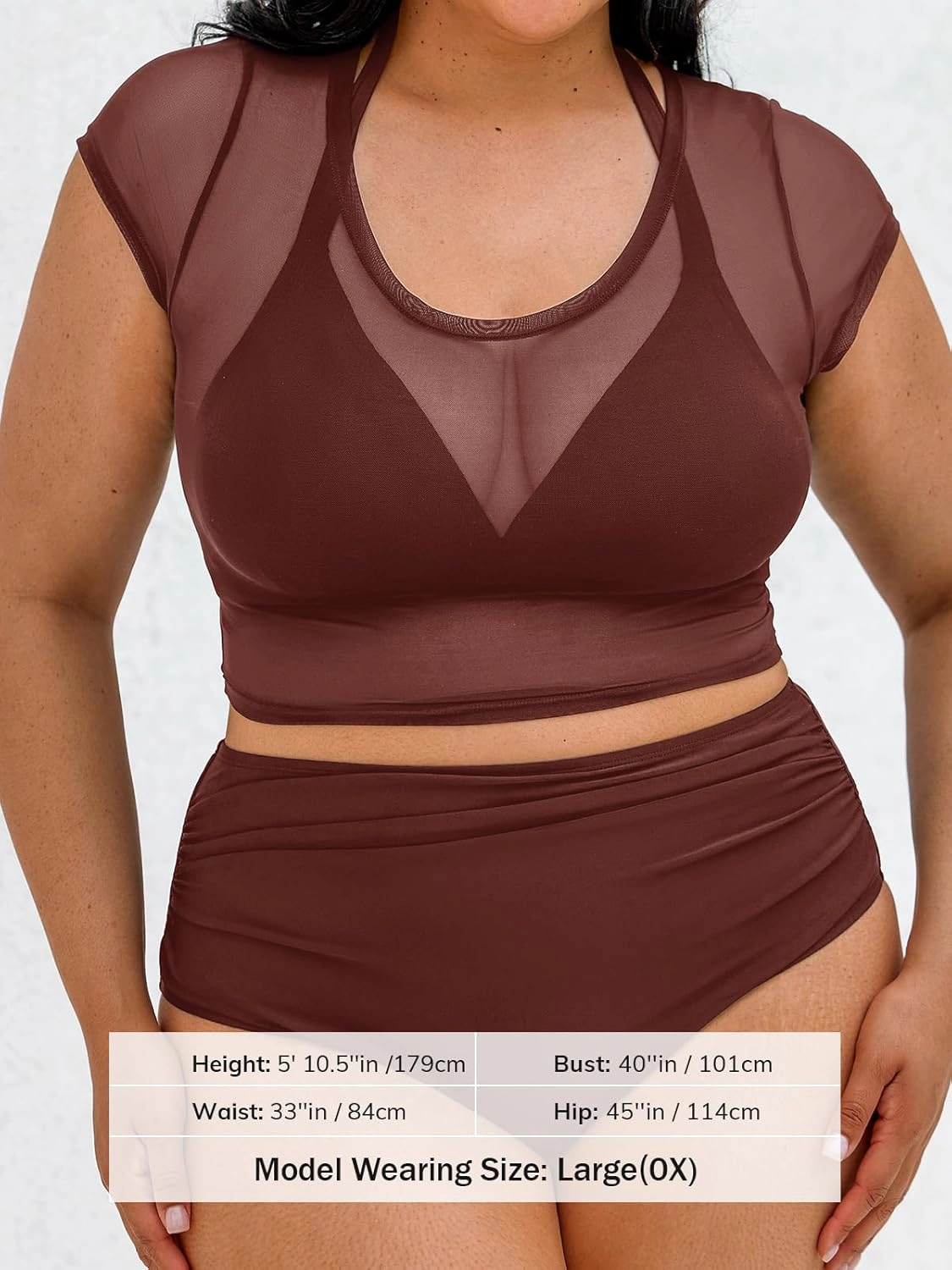 CUPSHE Women Swimsuit Plus Size Bikini Set Three Piece High Waisted Sheer Mesh Top Halter Ruched Bottom