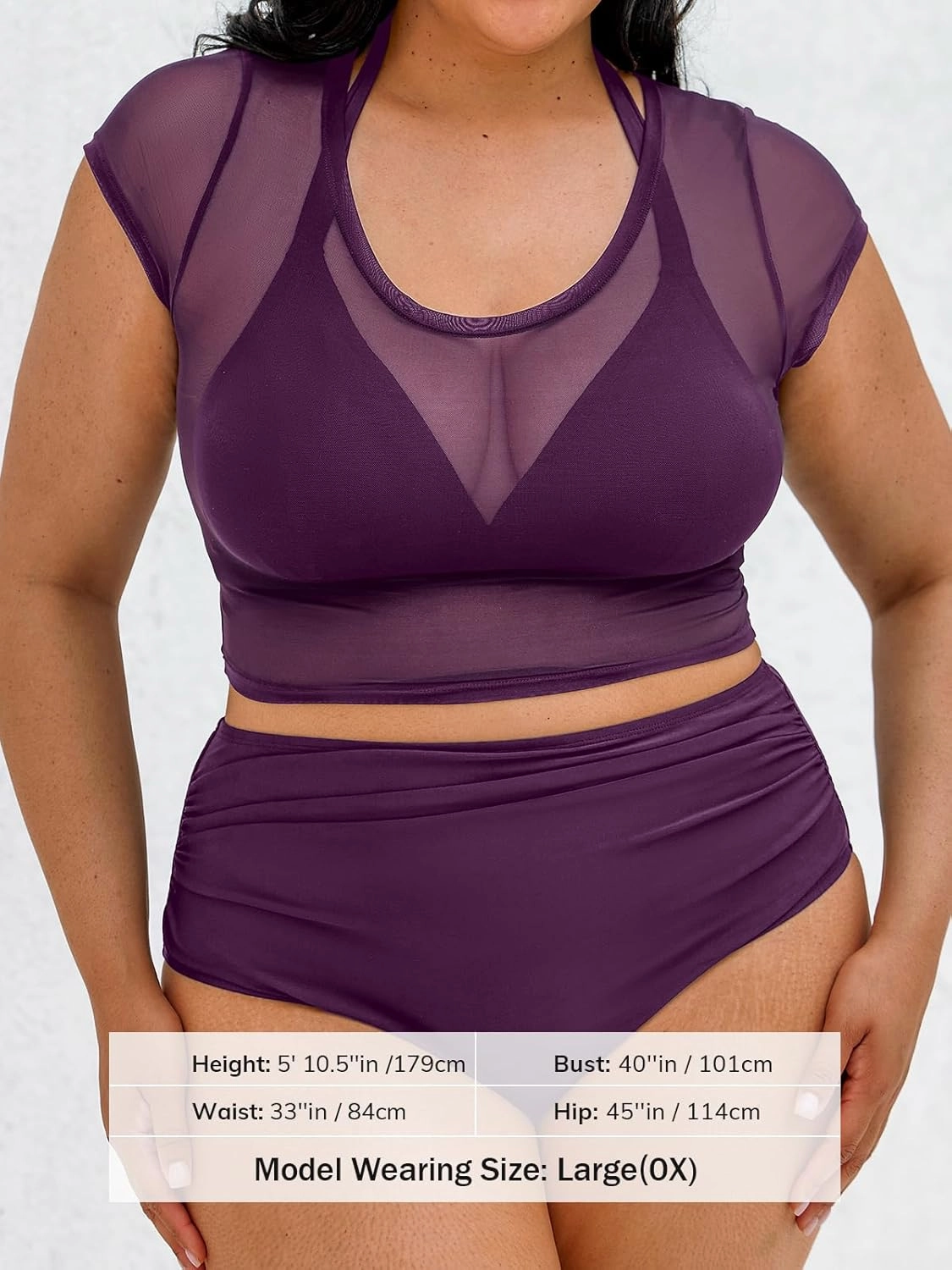 CUPSHE Women Swimsuit Plus Size Bikini Set Three Piece High Waisted Sheer Mesh Top Halter Ruched Bottom
