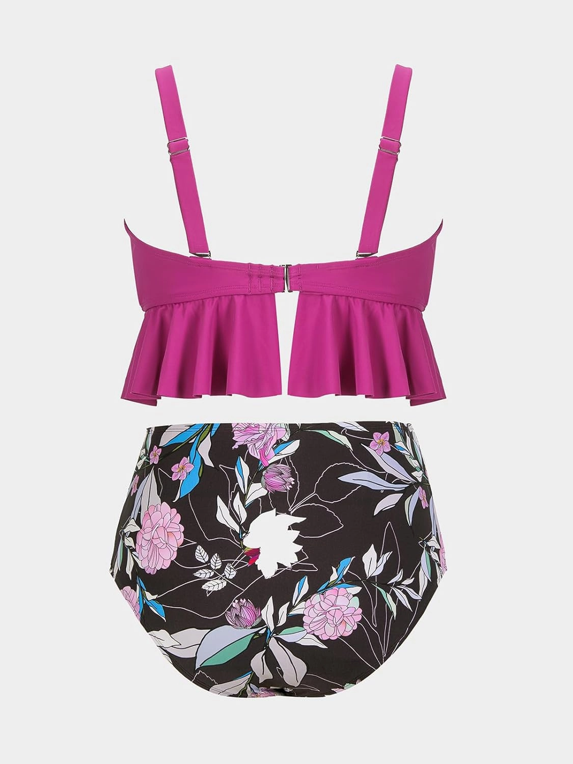 CUPSHE Women Swimsuit Plus Size Bikini Set Two Piece Bathing Suit V Neck High Waisted Flowy Ruffle Hem Floral