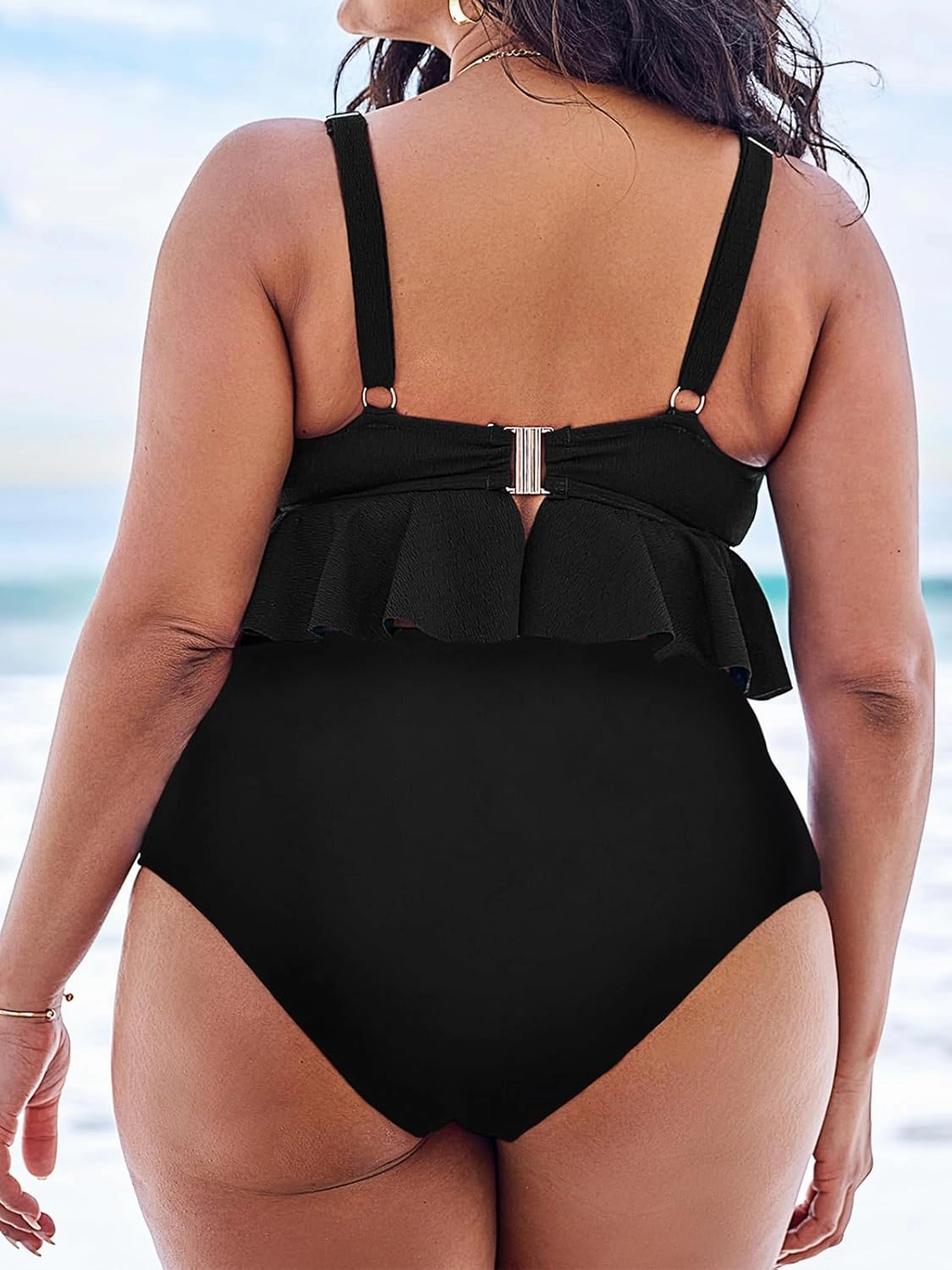 CUPSHE Women Swimsuit Plus Size Bikini Set Two Piece Bathing Suit V Neck High Waisted Flowy Ruffle Hem Floral