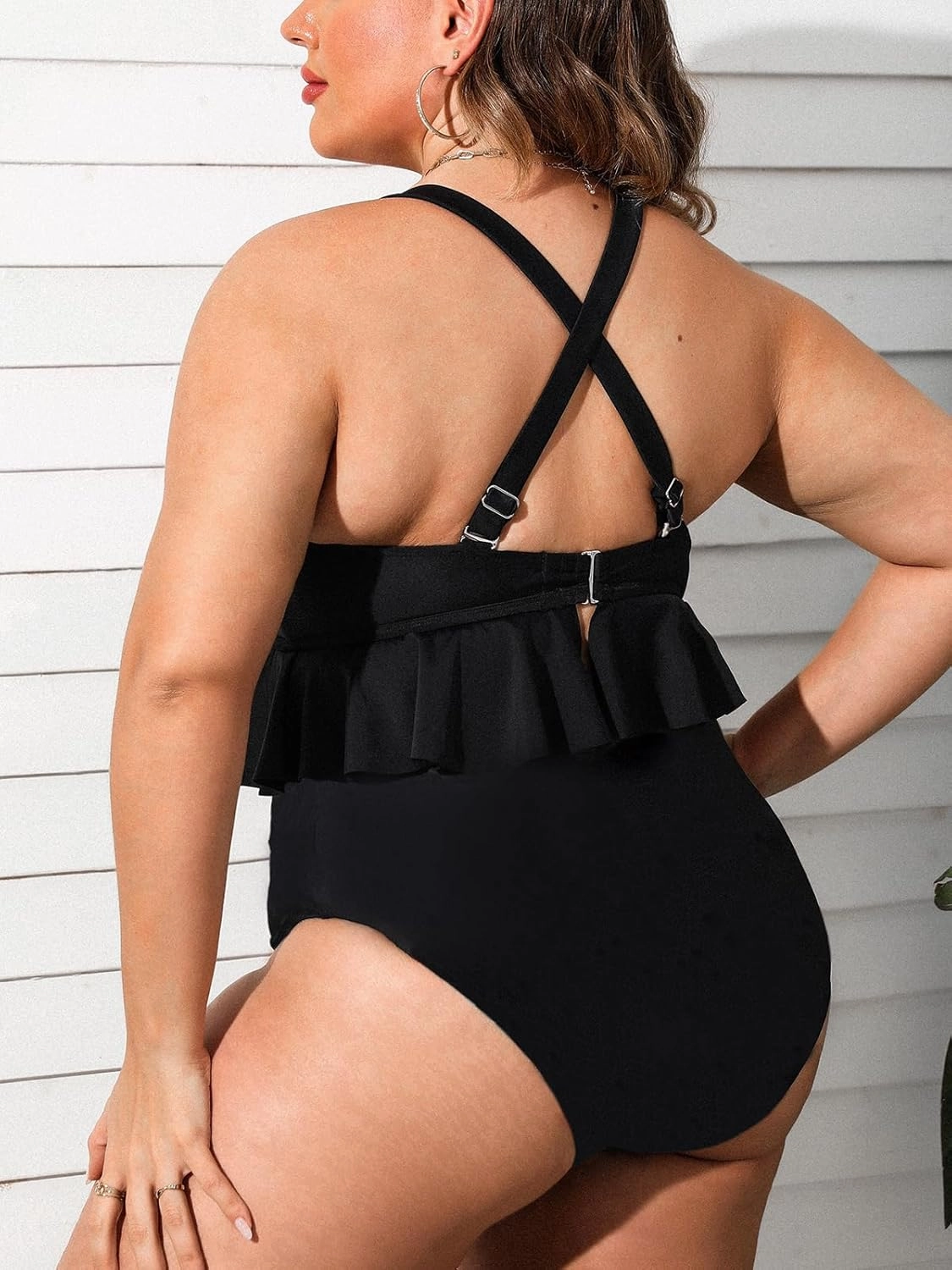 CUPSHE Women Swimsuit Plus Size Bikini Set Two Piece Bathing Suit V Neck High Waisted Flowy Ruffle Hem Floral