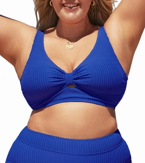 CUPSHE Women Swimsuit Plus Size Bikini Top Ribbed Texture Knotted Front Fixed Wide Straps No Bottom