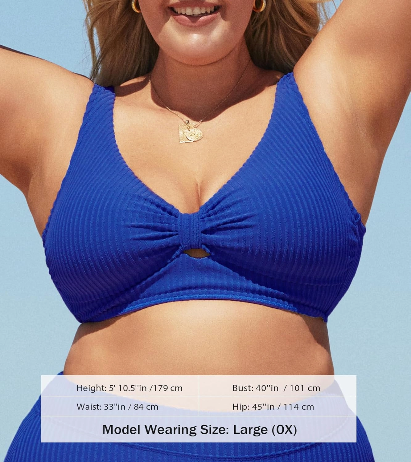 CUPSHE Women Swimsuit Plus Size Bikini Top Ribbed Texture Knotted Front Fixed Wide Straps No Bottom