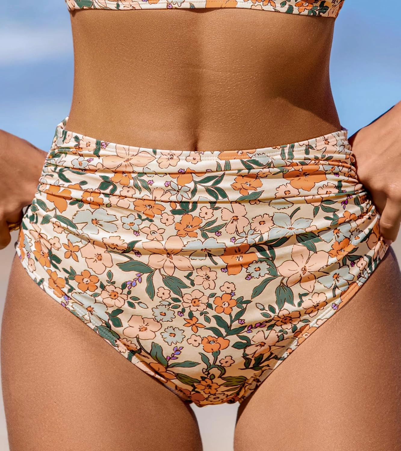 CUPSHE Womens Swimsuit Bikini Bottom High Waisted Bathing Suit Ruched Full Coverage