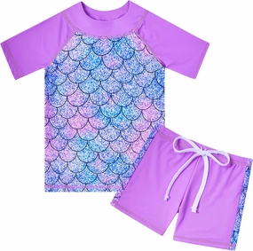 Cutemile 4-10 Years Girls 2 Piece Swimsuit UPF 50  Rash Guard Siwmwear with Short