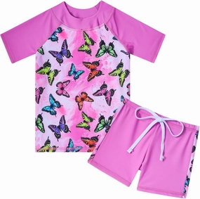 Cutemile 4-10 Years Girls 2 Piece Swimsuit UPF 50  Rash Guard Siwmwear with Short