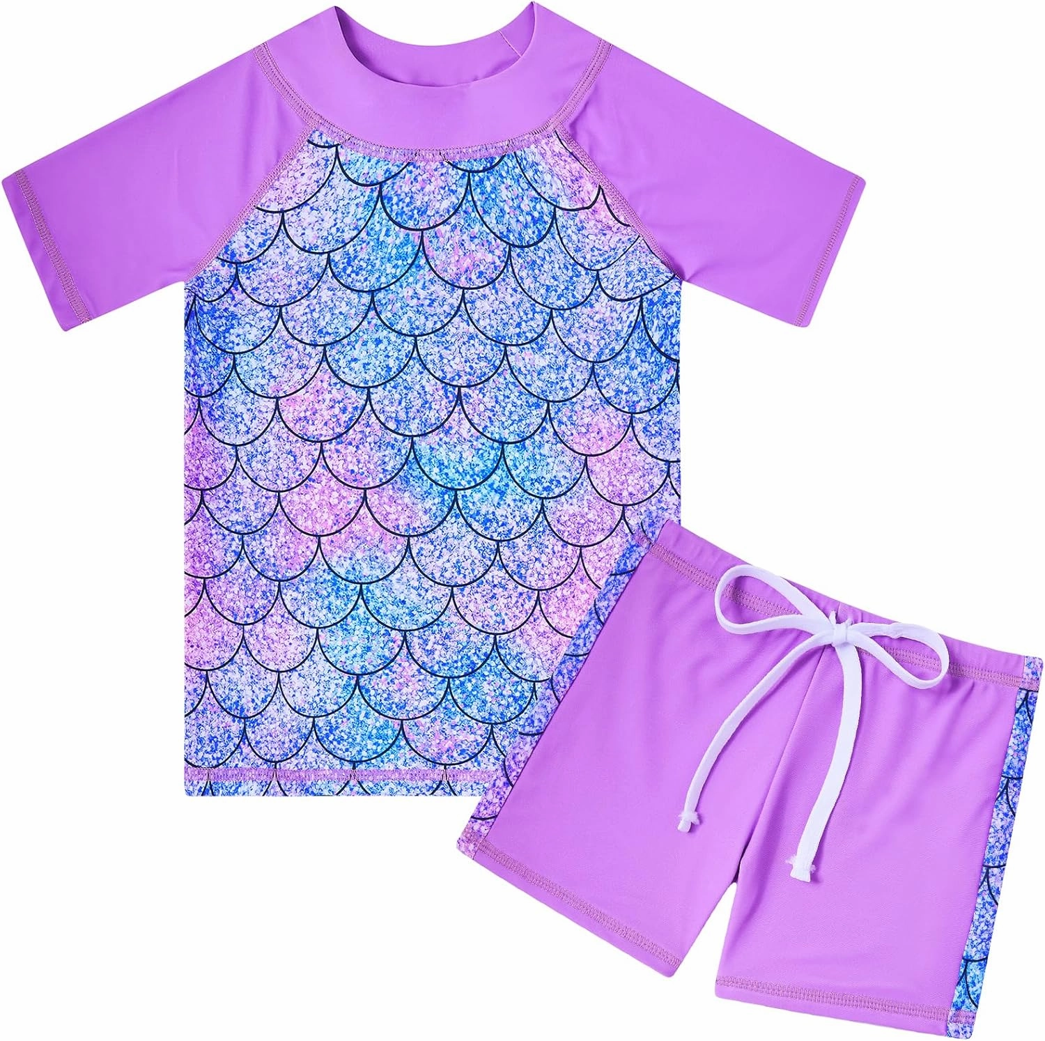 Cutemile 4-10 Years Girls 2 Piece Swimsuit UPF 50  Rash Guard Siwmwear with Short