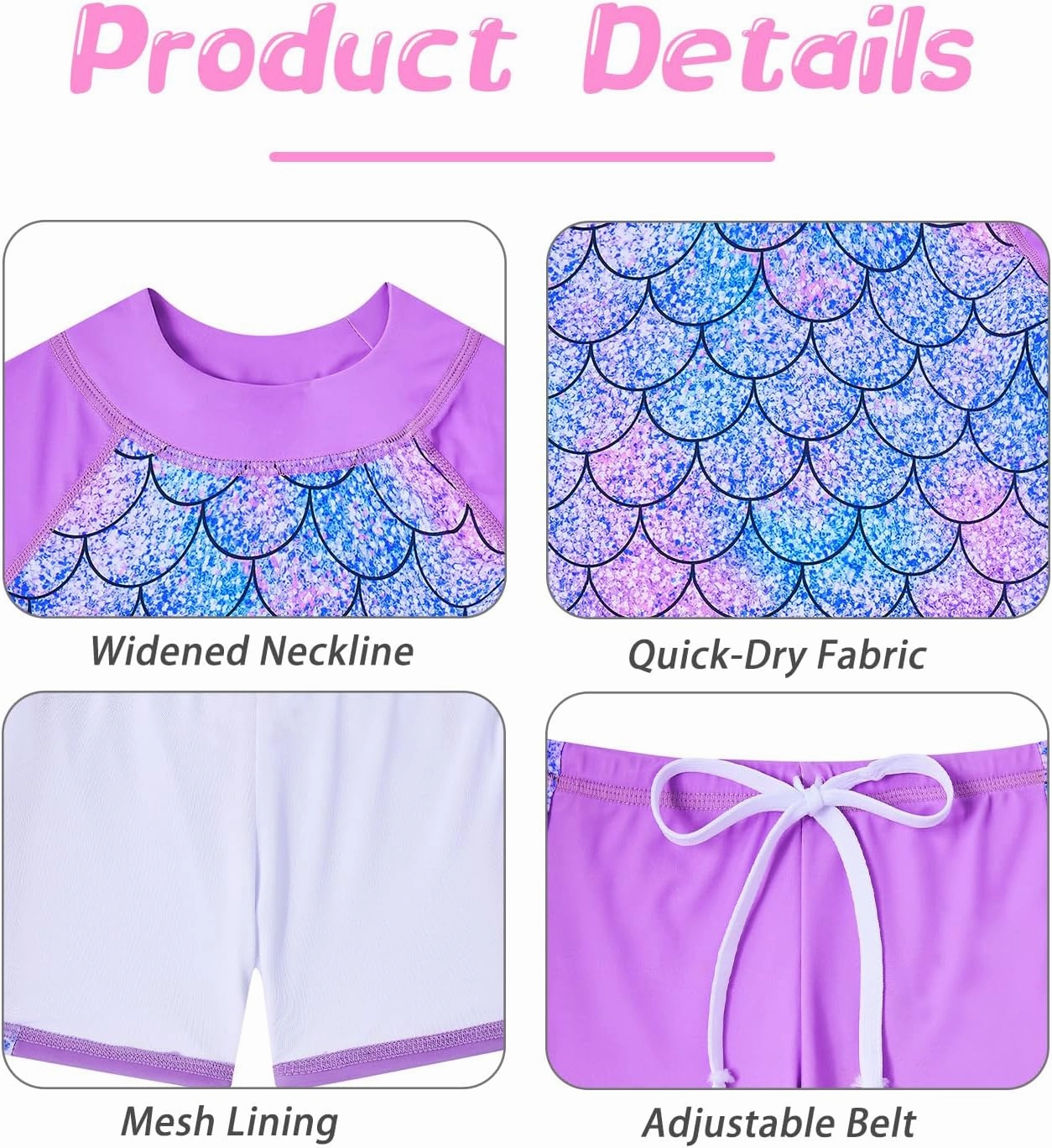 Cutemile 4-10 Years Girls 2 Piece Swimsuit UPF 50  Rash Guard Siwmwear with Short