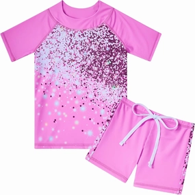 Cutemile 4-10 Years Girls 2 Piece Swimsuit UPF 50  Rash Guard Siwmwear with Short