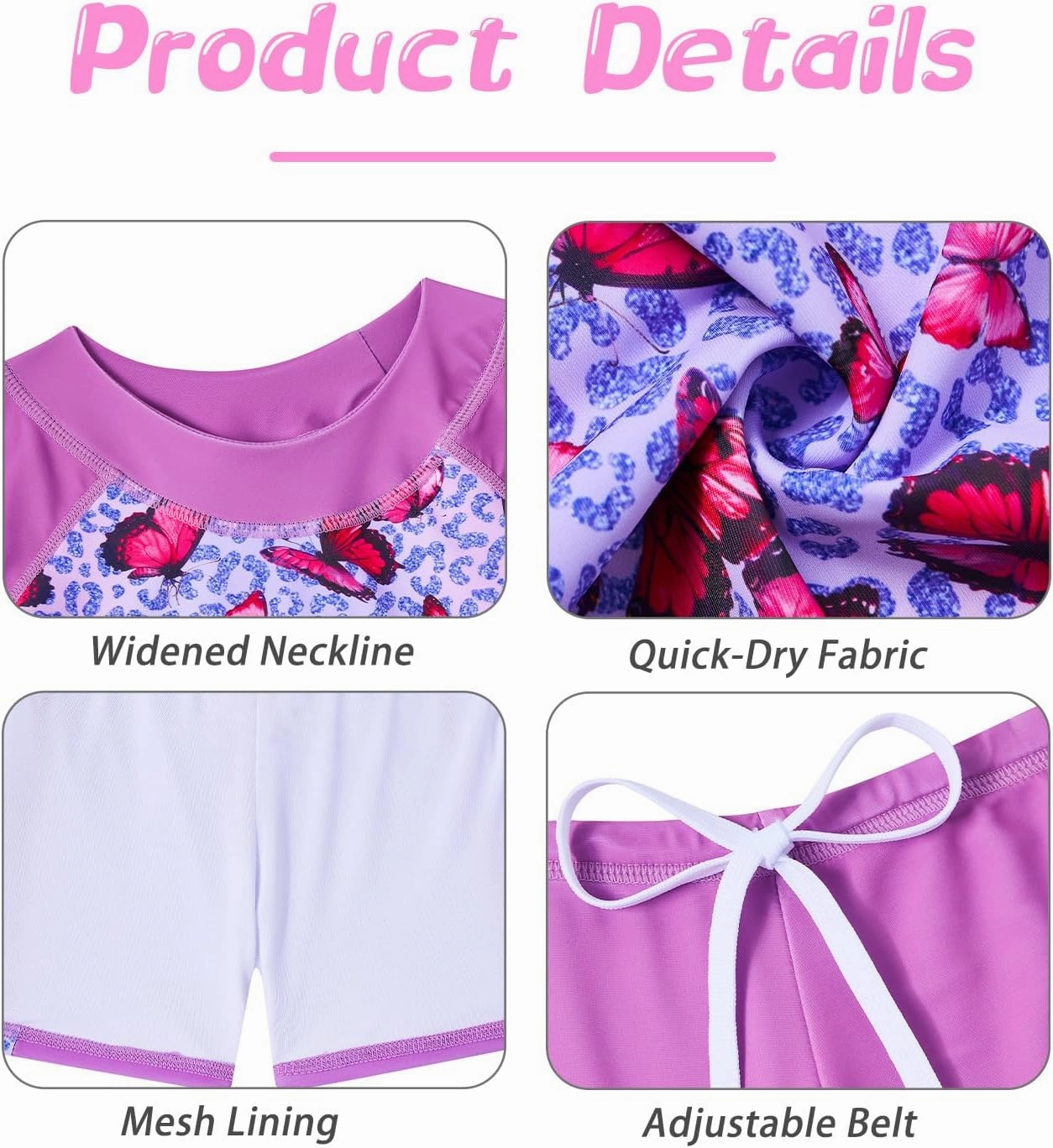 Cutemile 4-10 Years Girls 2 Piece Swimsuit UPF 50  Rash Guard Siwmwear with Short