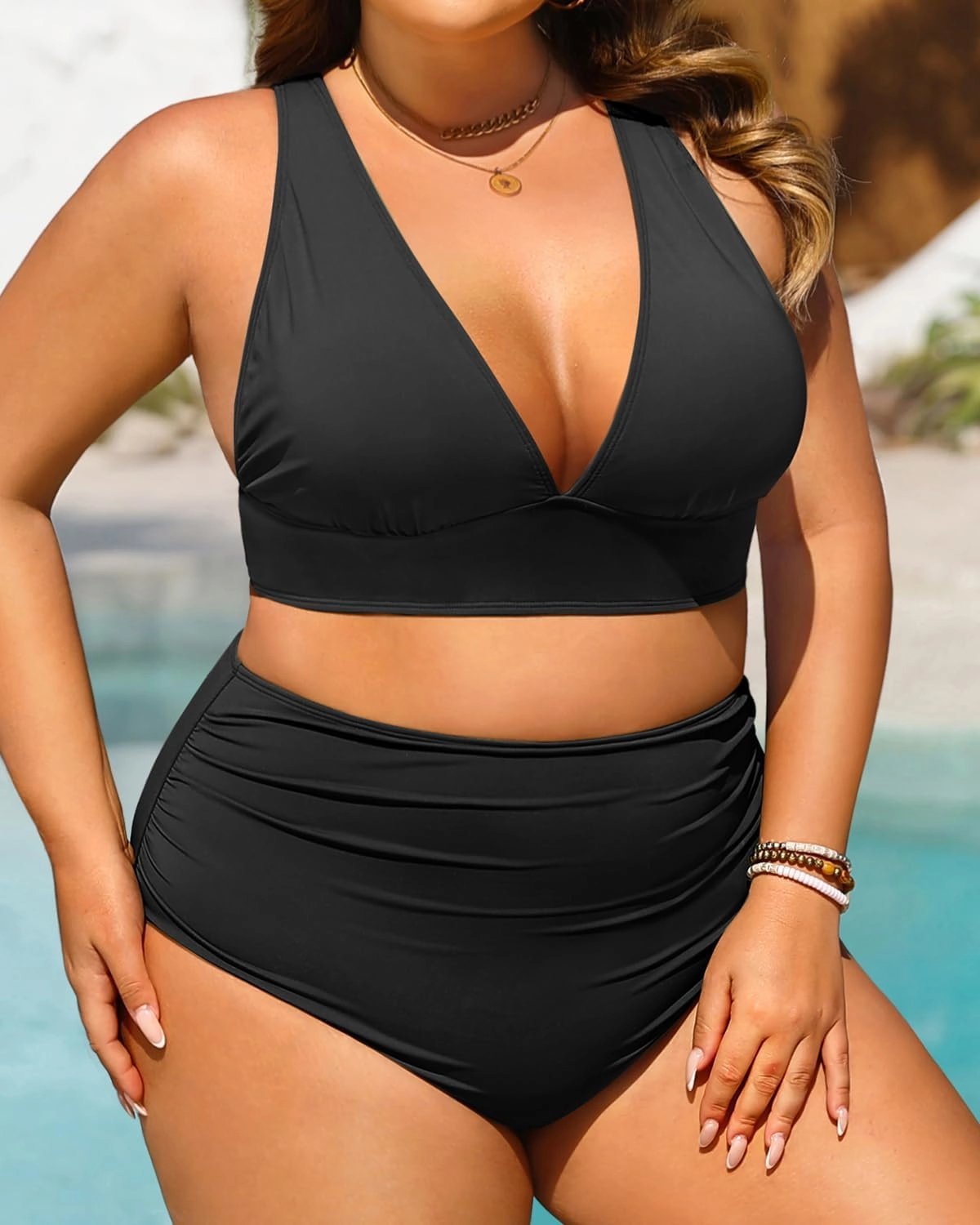 Daci Plus Size High Waisted Bikini - Two Piece Swimsuit Tummy Control Bathing Suit Sexy V Neck Swimwear 2025