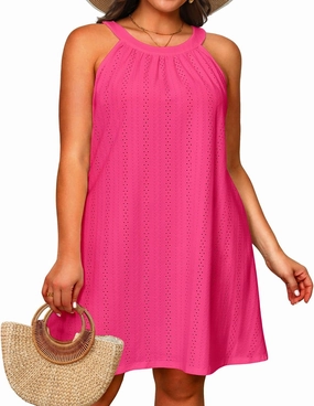 Daci Plus Size Swimsuit Cover Ups - Women Halter Hollow Out Bathing Suit Beach Coverup Sun-Dress