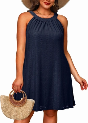 Daci Plus Size Swimsuit Cover Ups - Women Halter Hollow Out Bathing Suit Beach Coverup Sun-Dress
