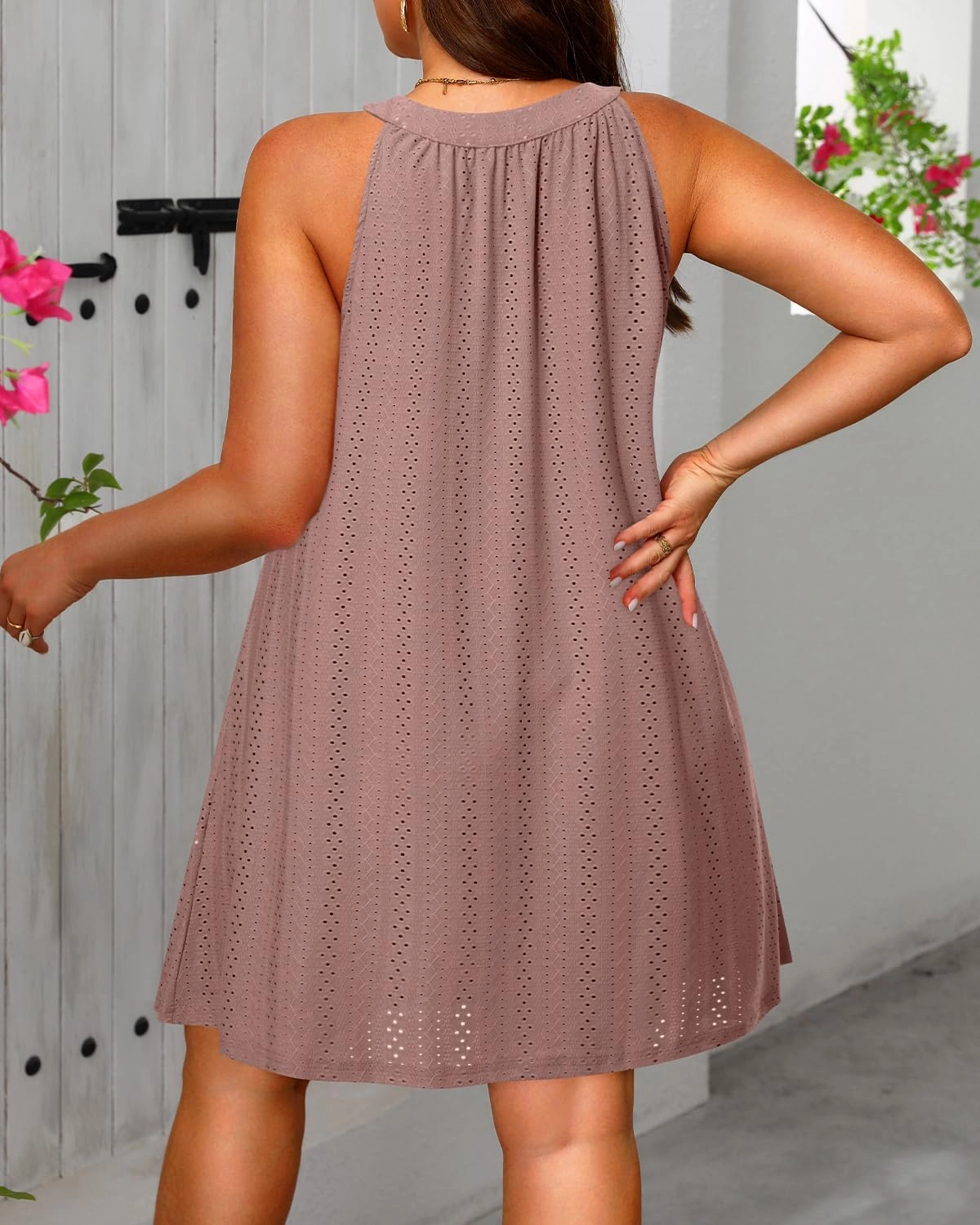Daci Plus Size Swimsuit Cover Ups - Women Halter Hollow Out Bathing Suit Beach Coverup Sun-Dress