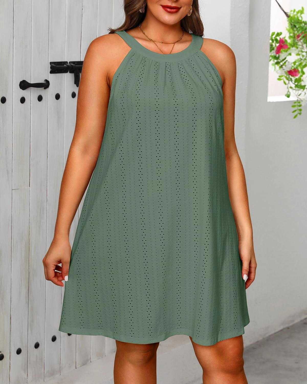 Daci Plus Size Swimsuit Cover Ups - Women Halter Hollow Out Bathing Suit Beach Coverup Sun-Dress