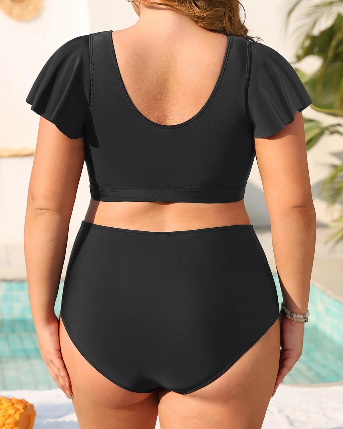 Daci Plus Size Two Piece Bikini Swimsuits - High Waisted Tummy Control Women Bathing Suits with Ruffle Sleeve Swimwear