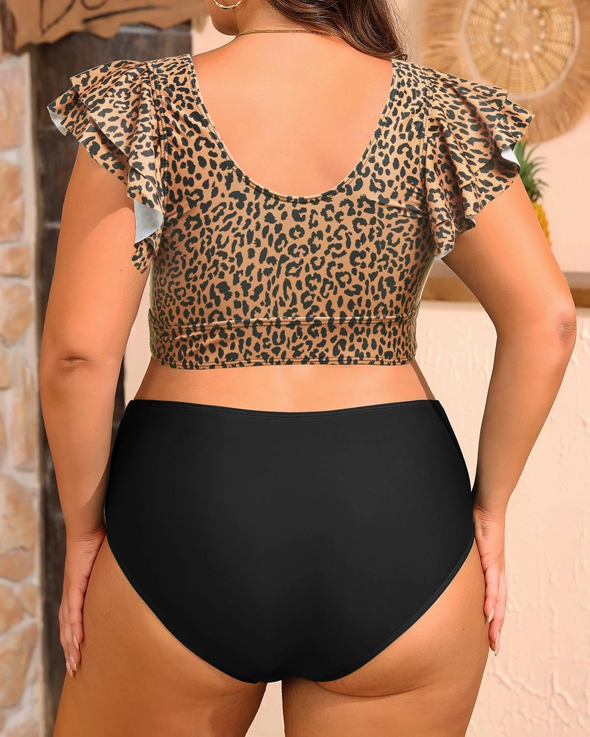 Daci Plus Size Two Piece Bikini Swimsuits - High Waisted Tummy Control Women Bathing Suits with Ruffle Sleeve Swimwear