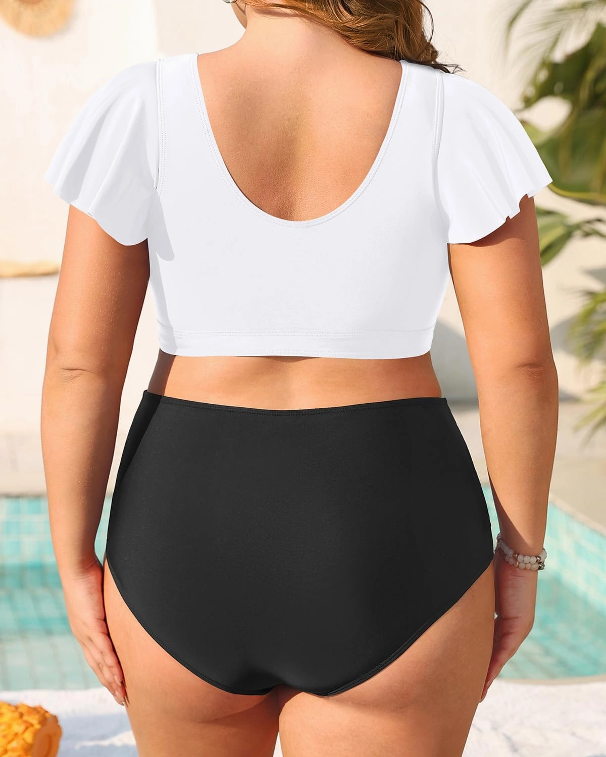 Daci Plus Size Two Piece Bikini Swimsuits - High Waisted Tummy Control Women Bathing Suits with Ruffle Sleeve Swimwear