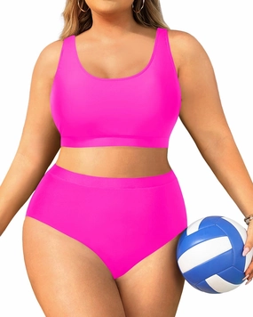 Daci Plus Size Two Piece Swimsuit High Waisted Bikini Set Sport Scoop Neck Swimsuit Full Coverage Bathing Suit