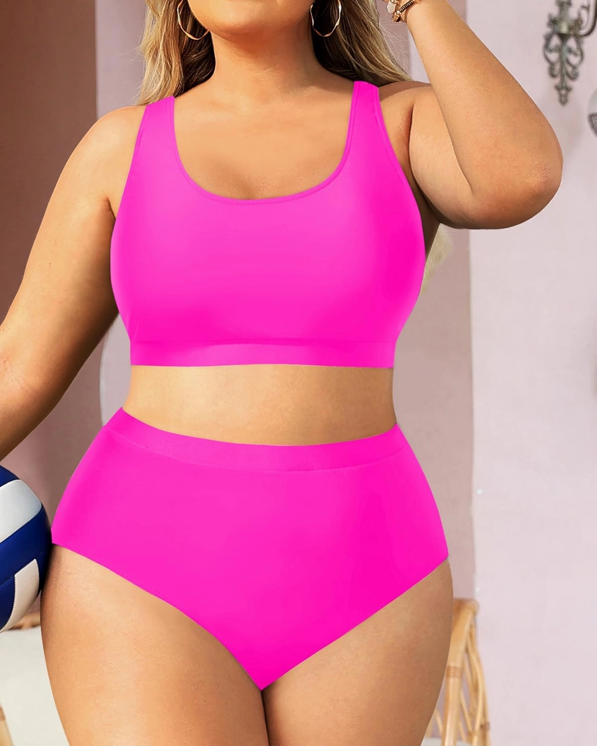 Daci Plus Size Two Piece Swimsuit High Waisted Bikini Set Sport Scoop Neck Swimsuit Full Coverage Bathing Suit