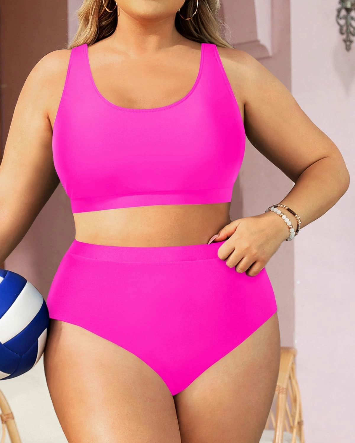 Daci Plus Size Two Piece Swimsuit High Waisted Bikini Set Sport Scoop Neck Swimsuit Full Coverage Bathing Suit