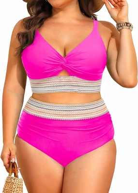 Daci Plus Size Two Piece Swimsuits - High Waisted Bikini for Women Tummy Control Bathing Suits Knot Twist Swimwear 2025