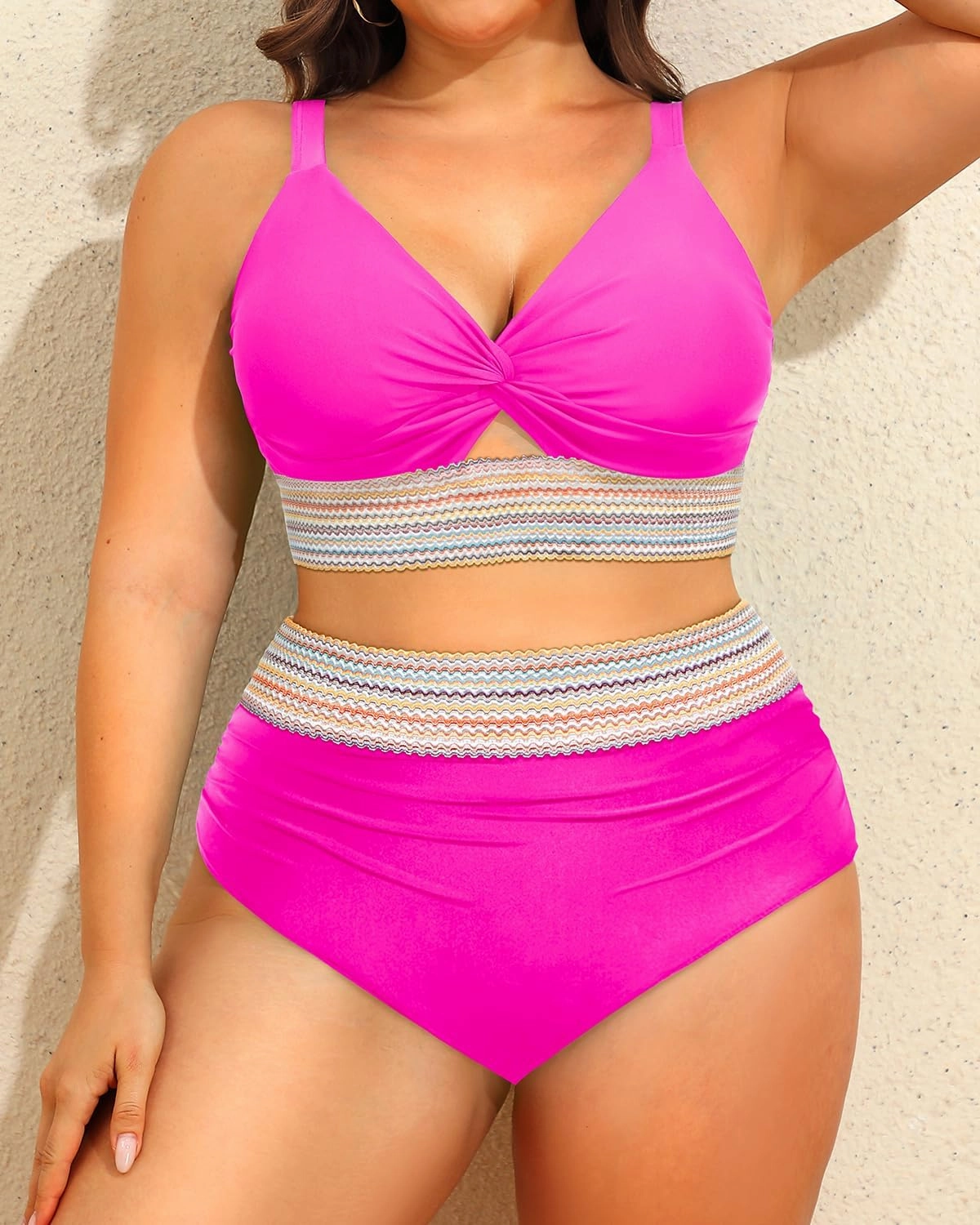Daci Plus Size Two Piece Swimsuits - High Waisted Bikini for Women Tummy Control Bathing Suits Knot Twist Swimwear 2025