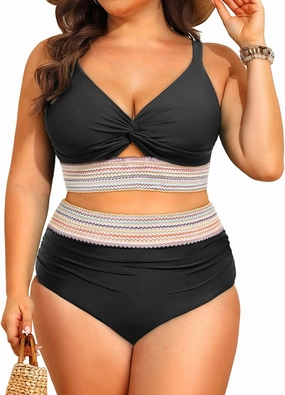 Daci Plus Size Two Piece Swimsuits - High Waisted Bikini for Women Tummy Control Bathing Suits Knot Twist Swimwear 2025