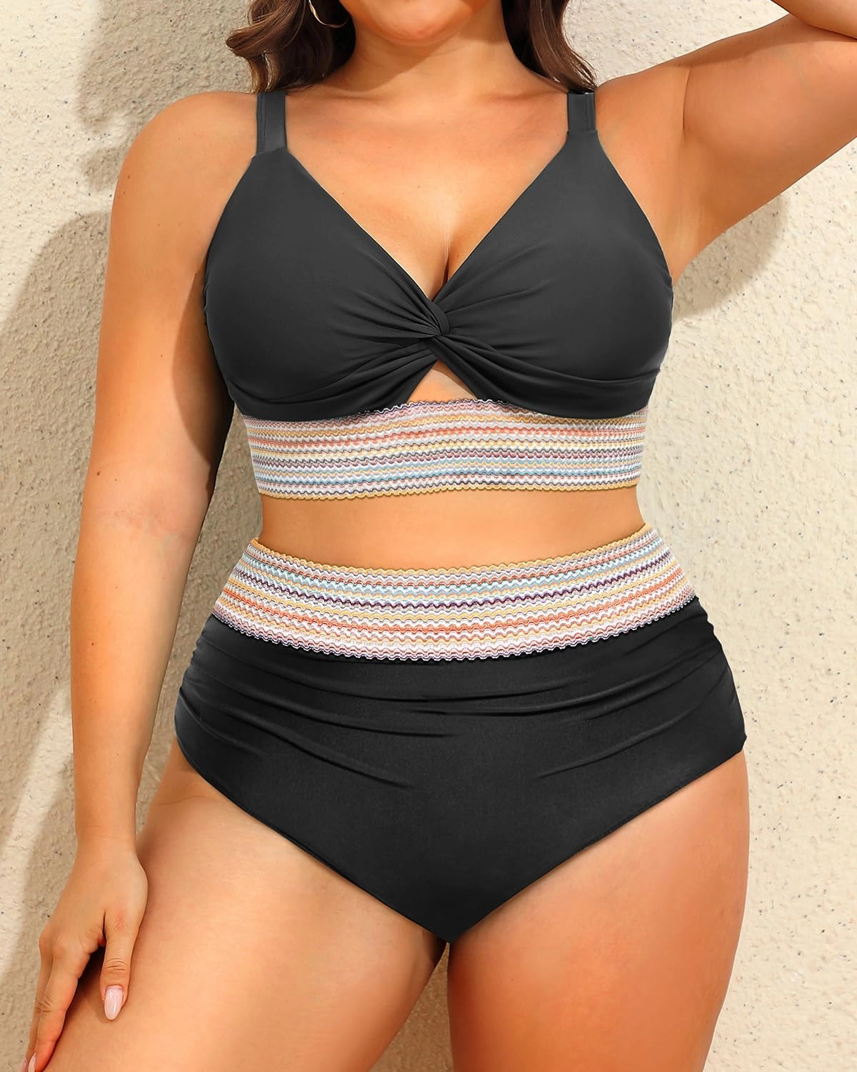 Daci Plus Size Two Piece Swimsuits - High Waisted Bikini for Women Tummy Control Bathing Suits Knot Twist Swimwear 2025