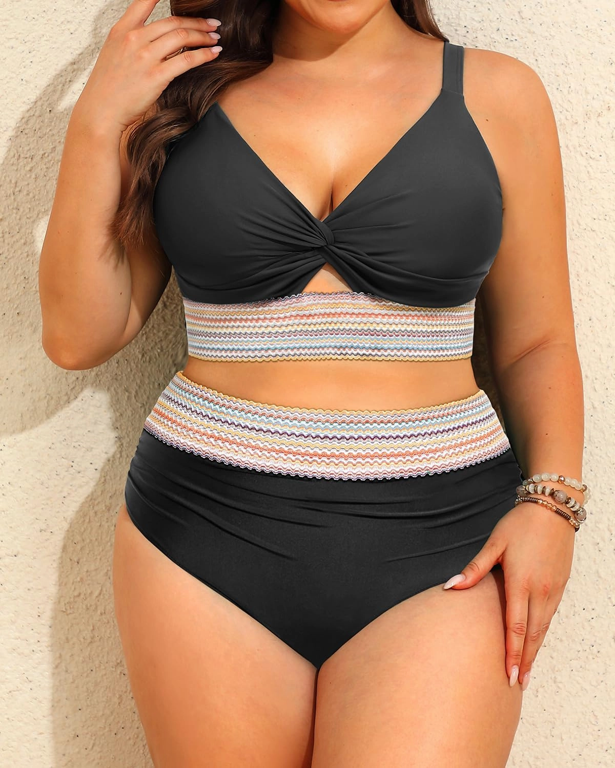 Daci Plus Size Two Piece Swimsuits - High Waisted Bikini for Women Tummy Control Bathing Suits Knot Twist Swimwear 2025