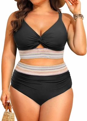Daci Plus Size Two Piece Swimsuits - High Waisted Bikini for Women Tummy Control Bathing Suits Knot Twist Swimwear 2025