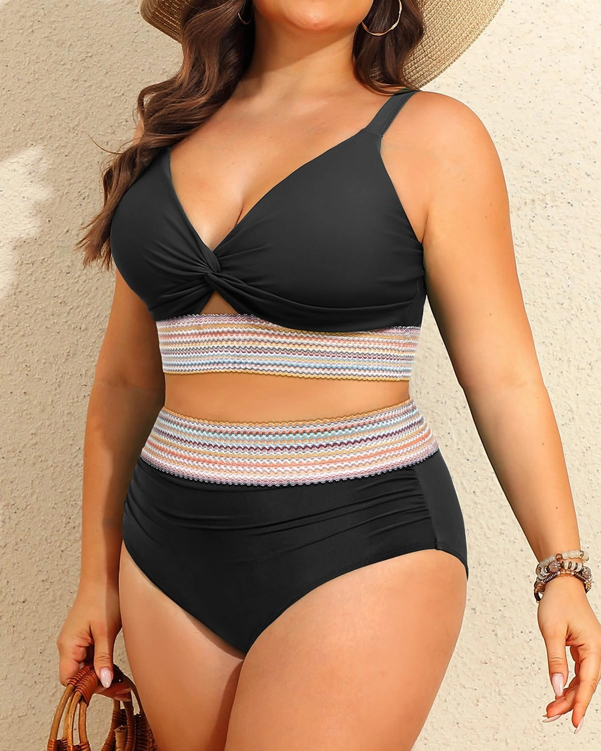 Daci Plus Size Two Piece Swimsuits - High Waisted Bikini for Women Tummy Control Bathing Suits Knot Twist Swimwear 2025