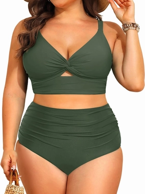 Daci Plus Size Two Piece Swimsuits - Women High Waisted Bikini Tummy Control Bathing Suits Knot Twist Swimwear 2025