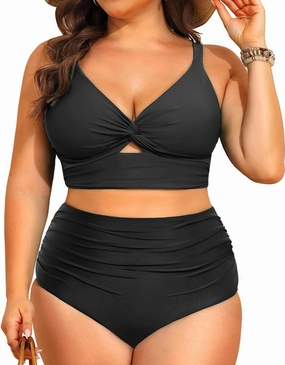 Daci Plus Size Two Piece Swimsuits - Women High Waisted Bikini Tummy Control Bathing Suits Knot Twist Swimwear 2025