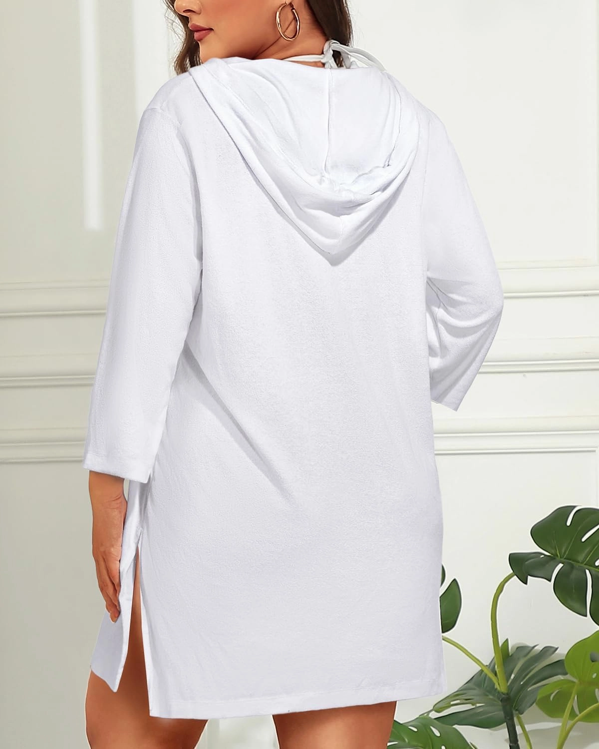 Daci Plus Size Women Terry Cloth Swimsuit Cover Up Long Sleeve Beach Bathing Suit Coverup Hooded Cotton Swim with Pockets