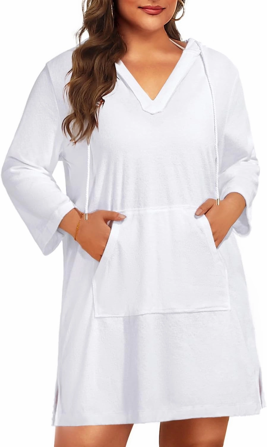 Daci Plus Size Women Terry Cloth Swimsuit Cover Up Long Sleeve Beach Bathing Suit Coverup Hooded Cotton Swim with Pockets