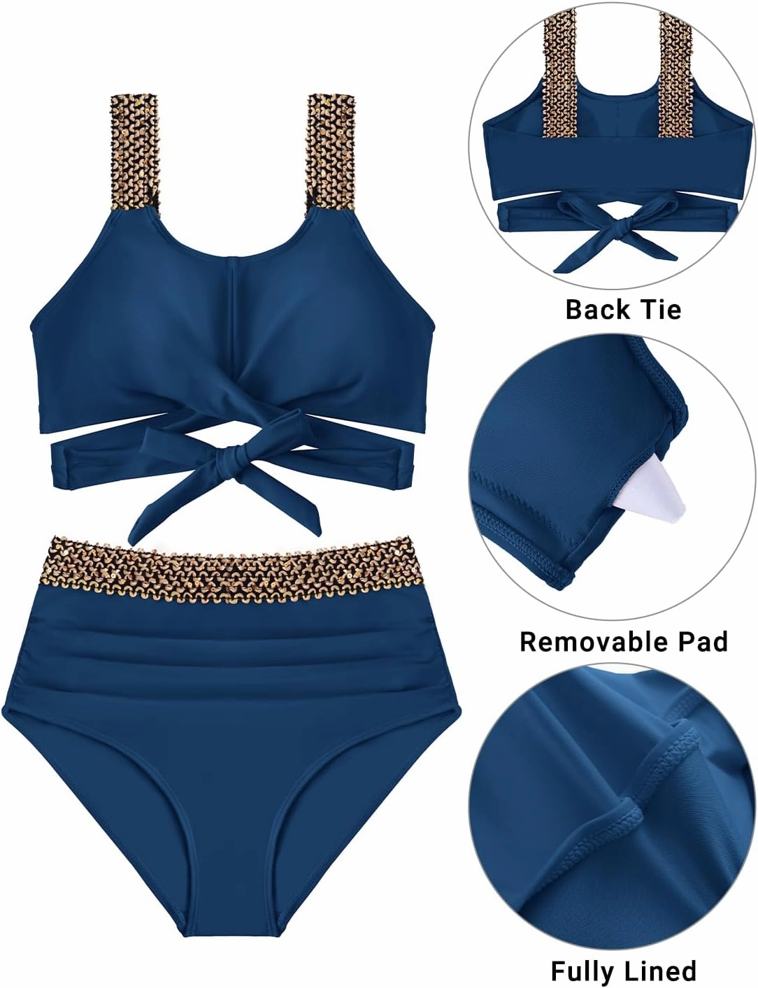 Daci Two Piece Tummy Control Bikini Swimsuits for Women High Waisted Bathing Suit with Full Coverage Bikini Bottom