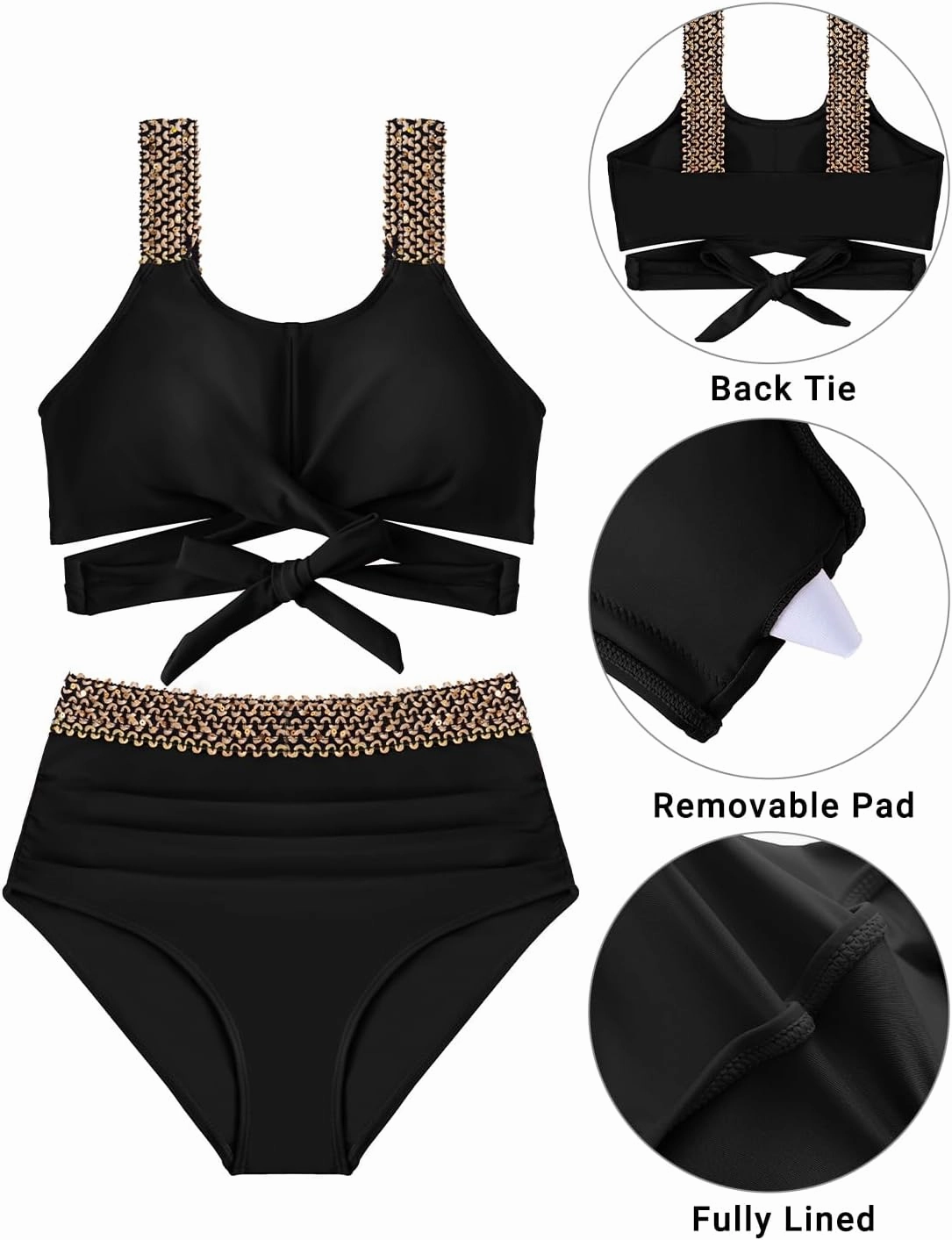 Daci Two Piece Tummy Control Bikini Swimsuits for Women High Waisted Bathing Suit with Full Coverage Bikini Bottom