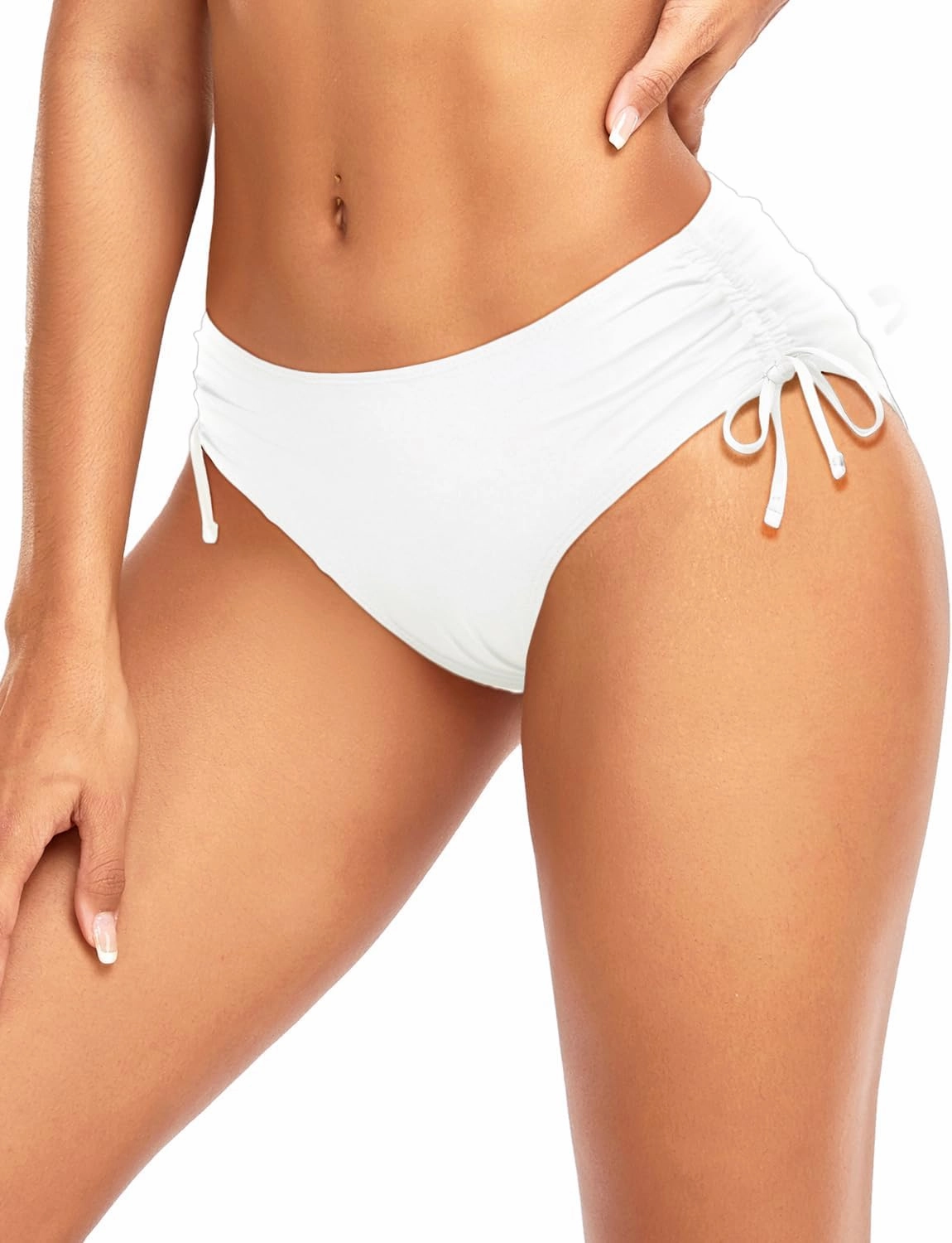 Daci Women Mid Waist Bikini Bottoms - Full Coverage Swim Bathing Suit Bottom Side Tied Swimsuit Bottoms
