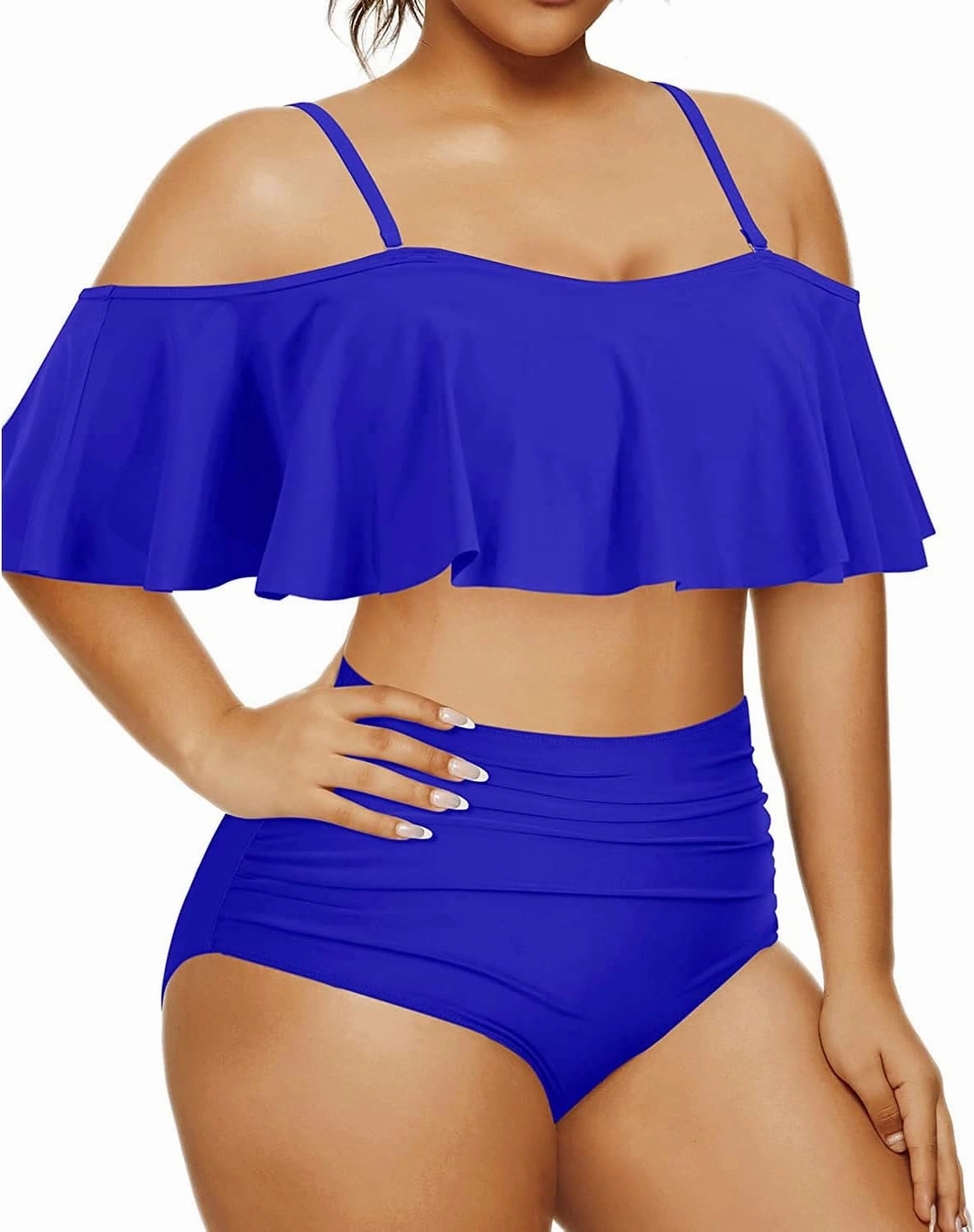 Daci Women Plus Size Bikini Sets High Waisted Ruffle Tummy Control Two Piece Swimsuit Off Shoulder Lace up Bathing Suit