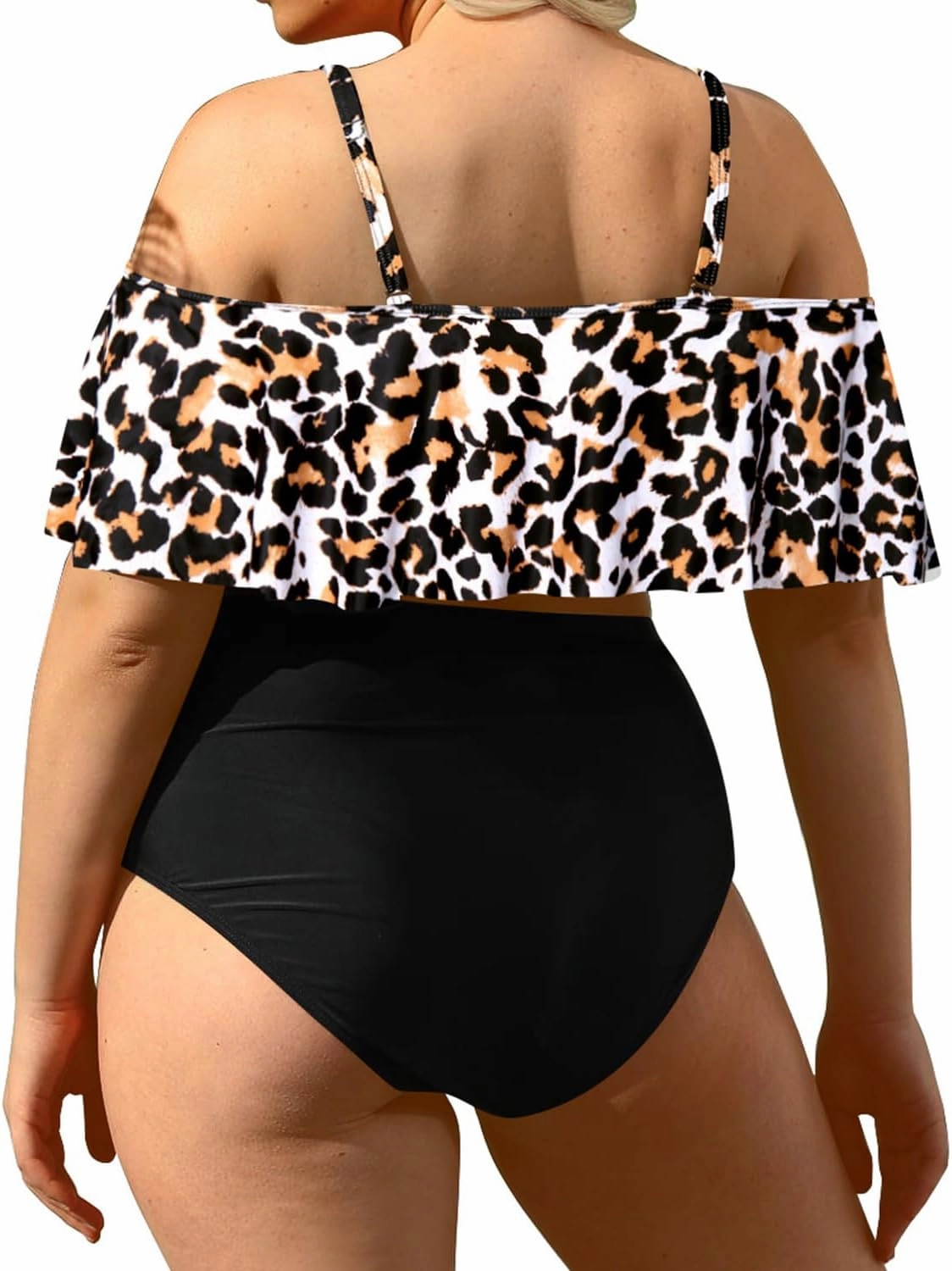 Daci Women Plus Size Bikini Sets High Waisted Ruffle Tummy Control Two Piece Swimsuit Off Shoulder Lace up Bathing Suit