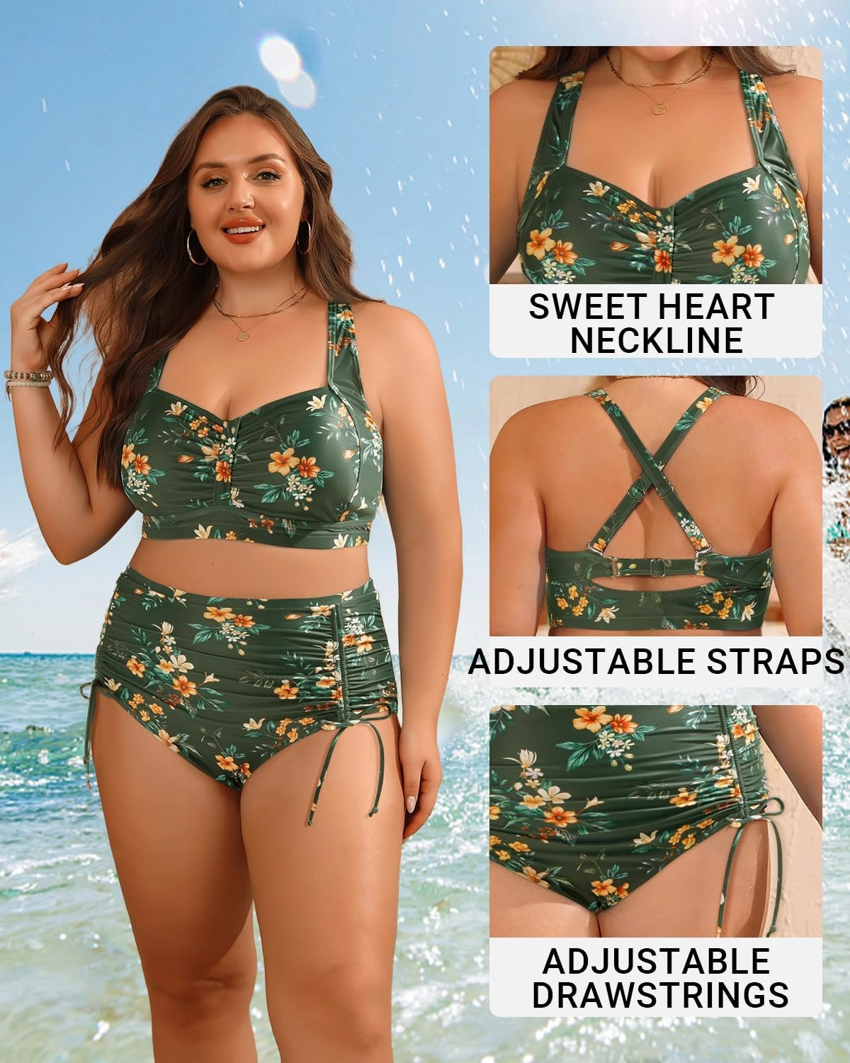 Daci Women Plus Size High Waisted Bikini Set - Two Piece Swimsuits Tummy Control Bathing Suit Ruched Bottom 2025