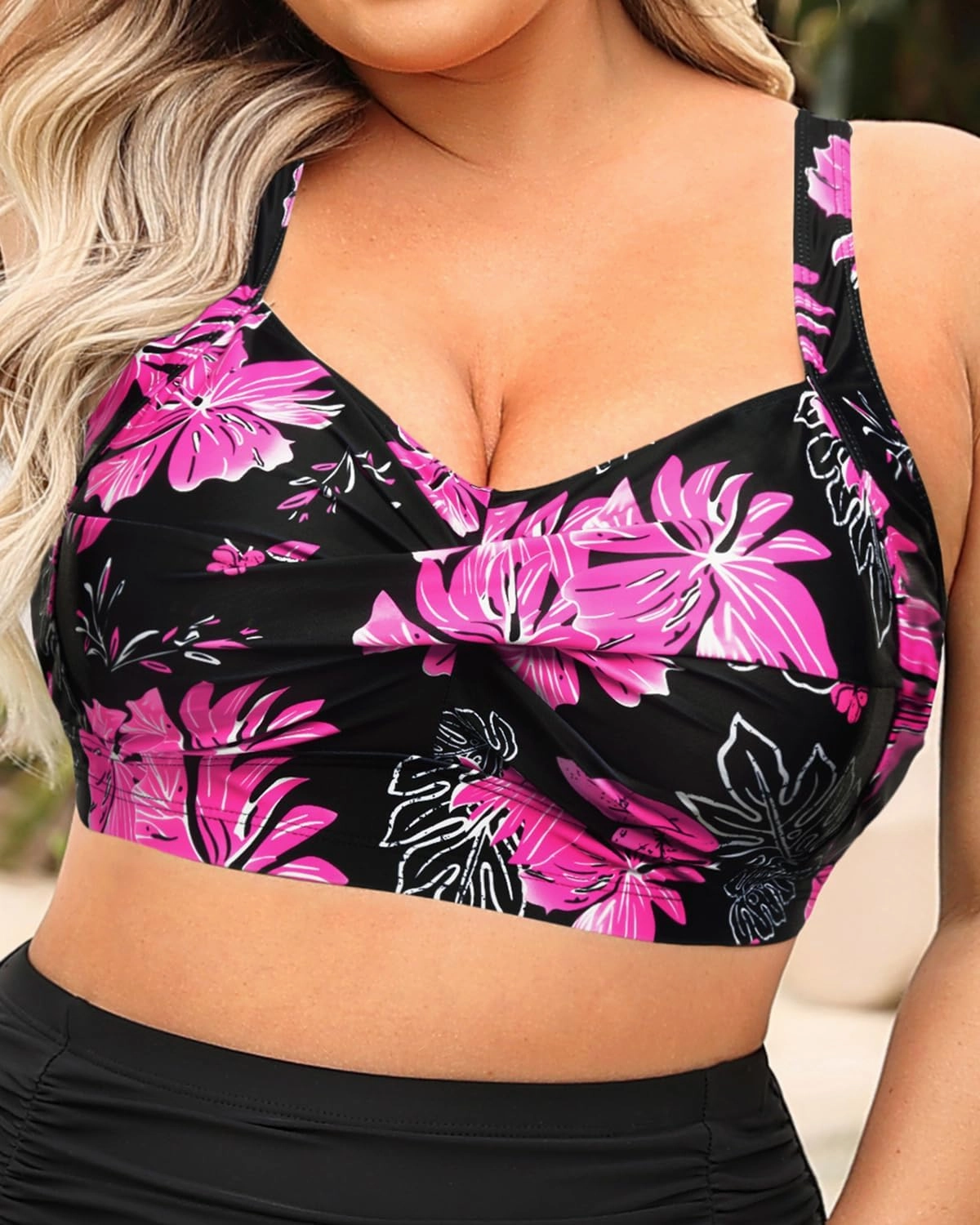 Daci Women Plus Size Push up Bikini Top Only Full Coverage Swimsuit Tops Twist Front Bathing Suit Bra for Large Bust