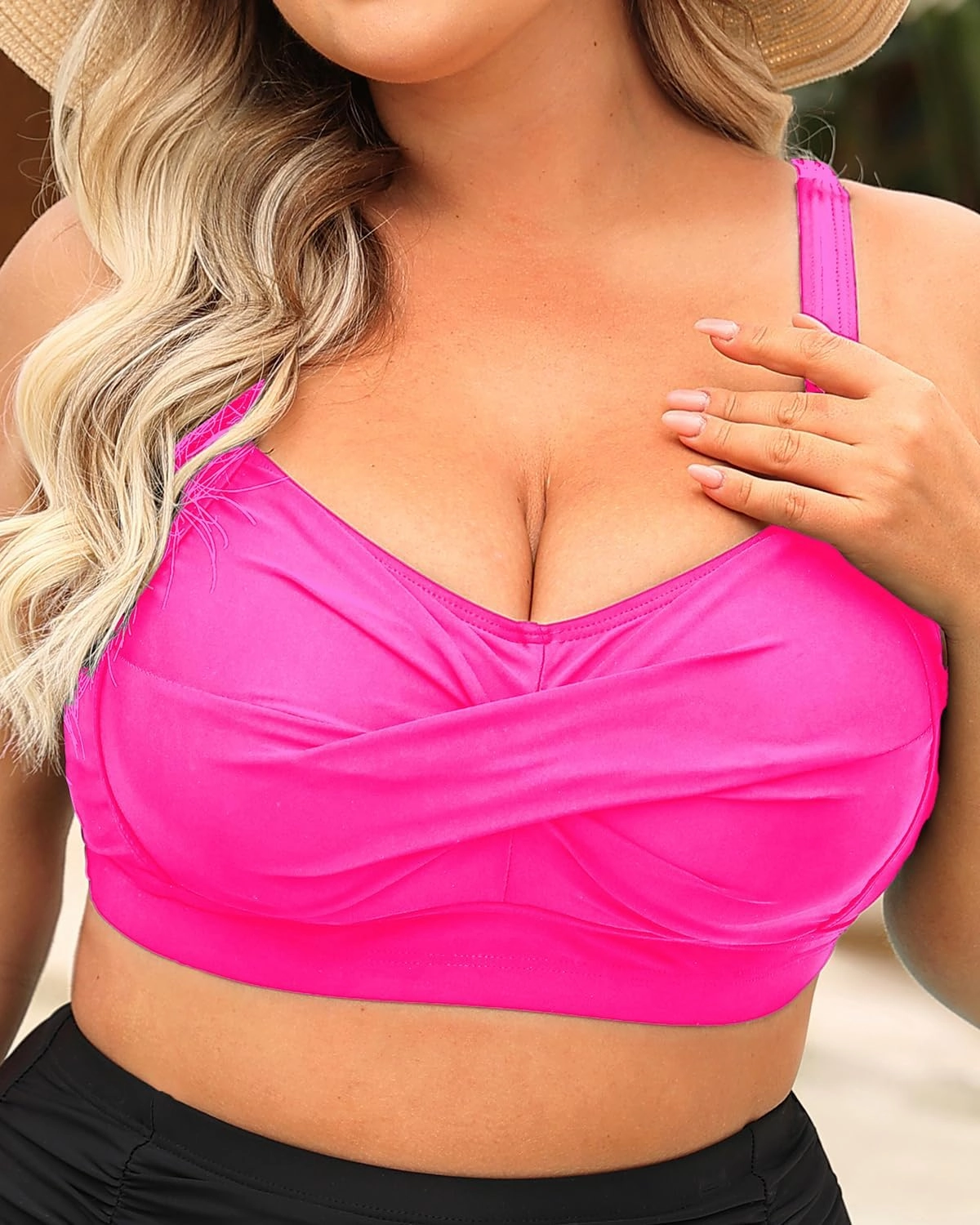 Daci Women Plus Size Push up Bikini Top Only Full Coverage Swimsuit Tops Twist Front Bathing Suit Bra for Large Bust